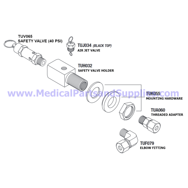 Safety Valve Holder Kit (40 PSI) for Tuttnauer® Autoclaves, Part TUK078