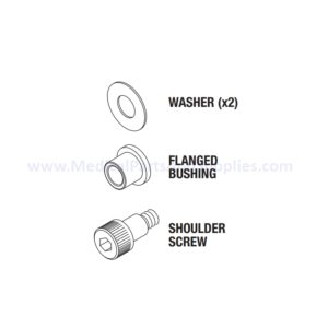 Latch Lever Pivot Kit for the Midmark Ritter M9® Sterilizer, Part MIK201 (OEM Part #042-0106-00/042-0106-01 (shoulder screw only)/016-0131-18 (flanged bushing only)/045-0000-04 (washer only))