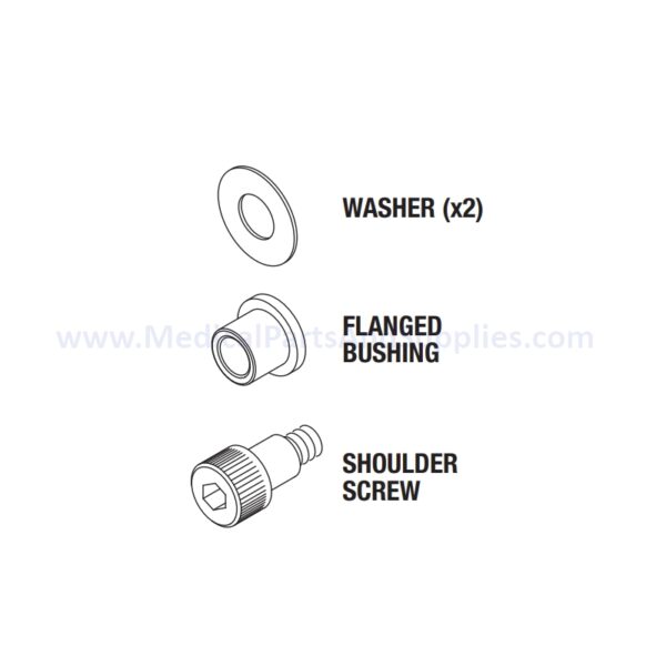 Latch Lever Pivot Kit for the Midmark Ritter M9® Sterilizer, Part MIK201 (OEM Part #042-0106-00/042-0106-01 (shoulder screw only)/016-0131-18 (flanged bushing only)/045-0000-04 (washer only))