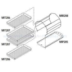 Rack and Tray Kit for the Midmark Ritter M9® Sterilizer, Part MIK204(OEM Part #030-0710-01 (Tray Rack), 050-3691-00 (Tray Rack), 002-0253-00 (Instrument Tray (Small)), 002-0374-00 (Instrument Tray (Large)), 050-1773-00 (Tray Plate))